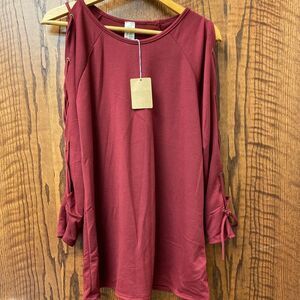 Lilypad wine red lace up sleeve scoop neck tunic top
